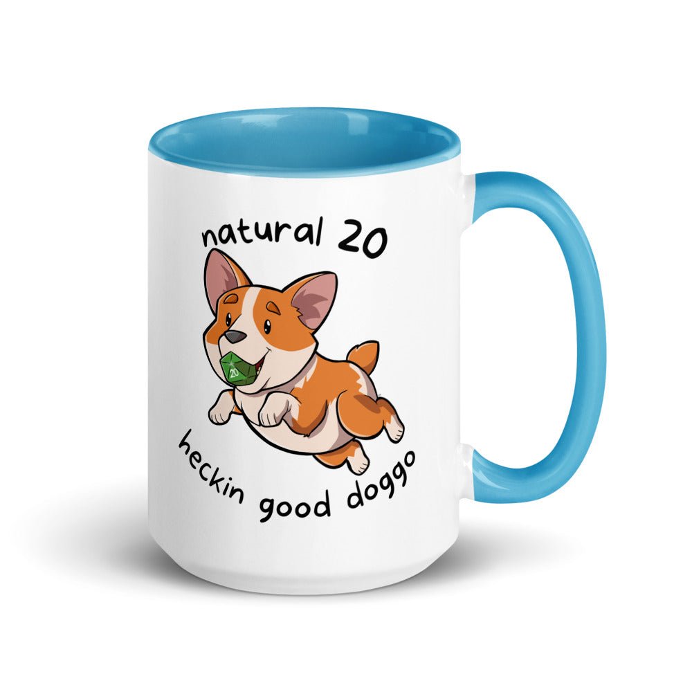 Nat 20 Corgi Heckin Good Doggo Mug with Color Inside  Level 1 Gamers Blue 15oz 