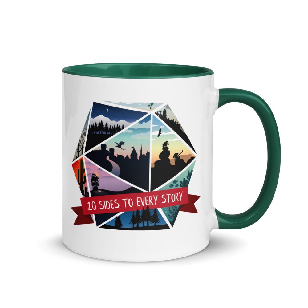 20 Sides to Every Story Mug with Color Inside  Level 1 Gamers Dark Green 11oz 