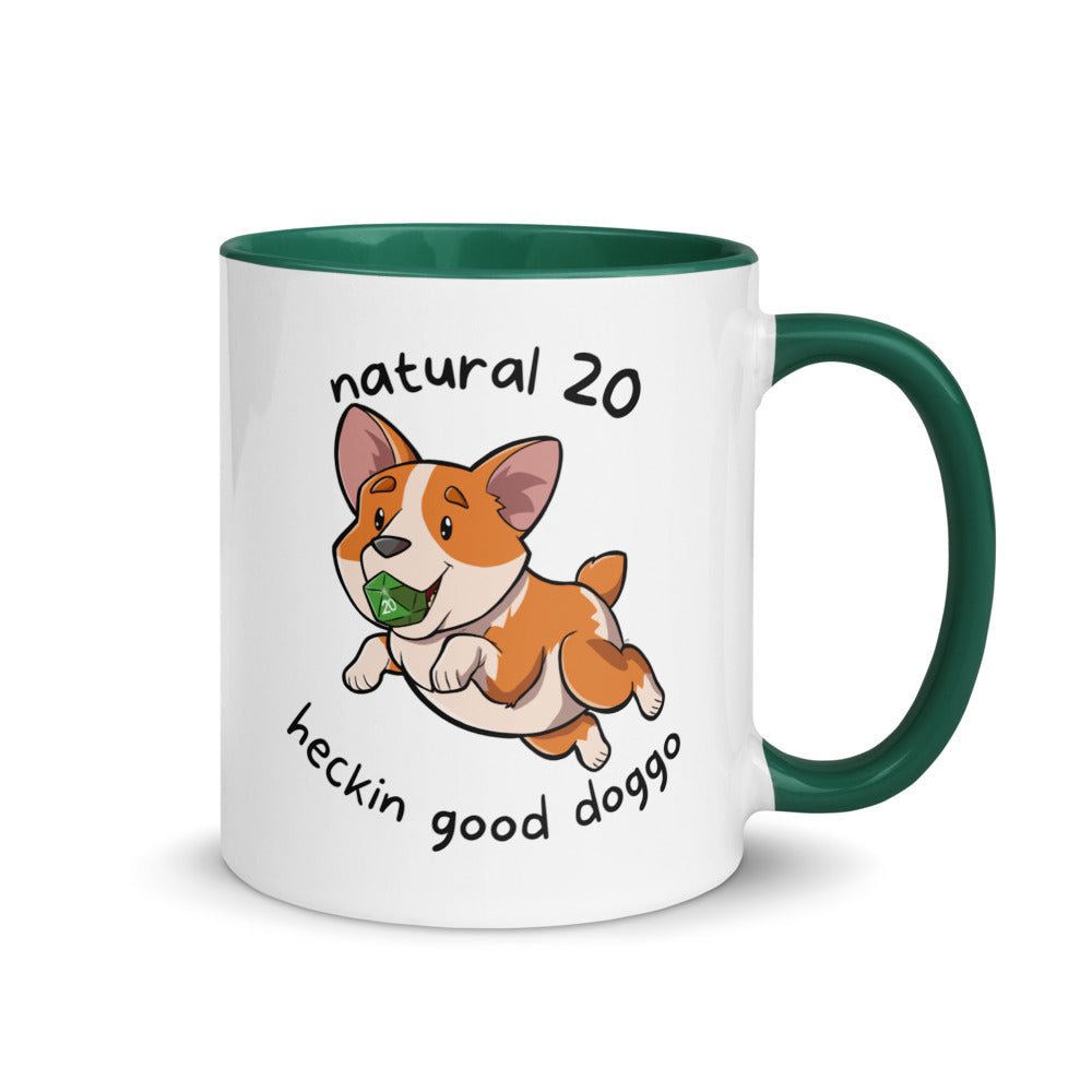 Nat 20 Corgi Heckin Good Doggo Mug with Color Inside  Level 1 Gamers Dark Green 11oz 