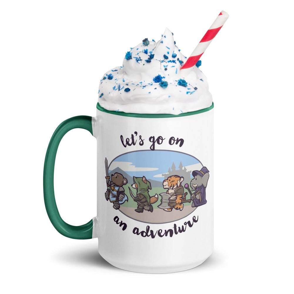 Let's Go on an Adventure Mug with Color Inside  Level 1 Gamers Dark Green 15oz 