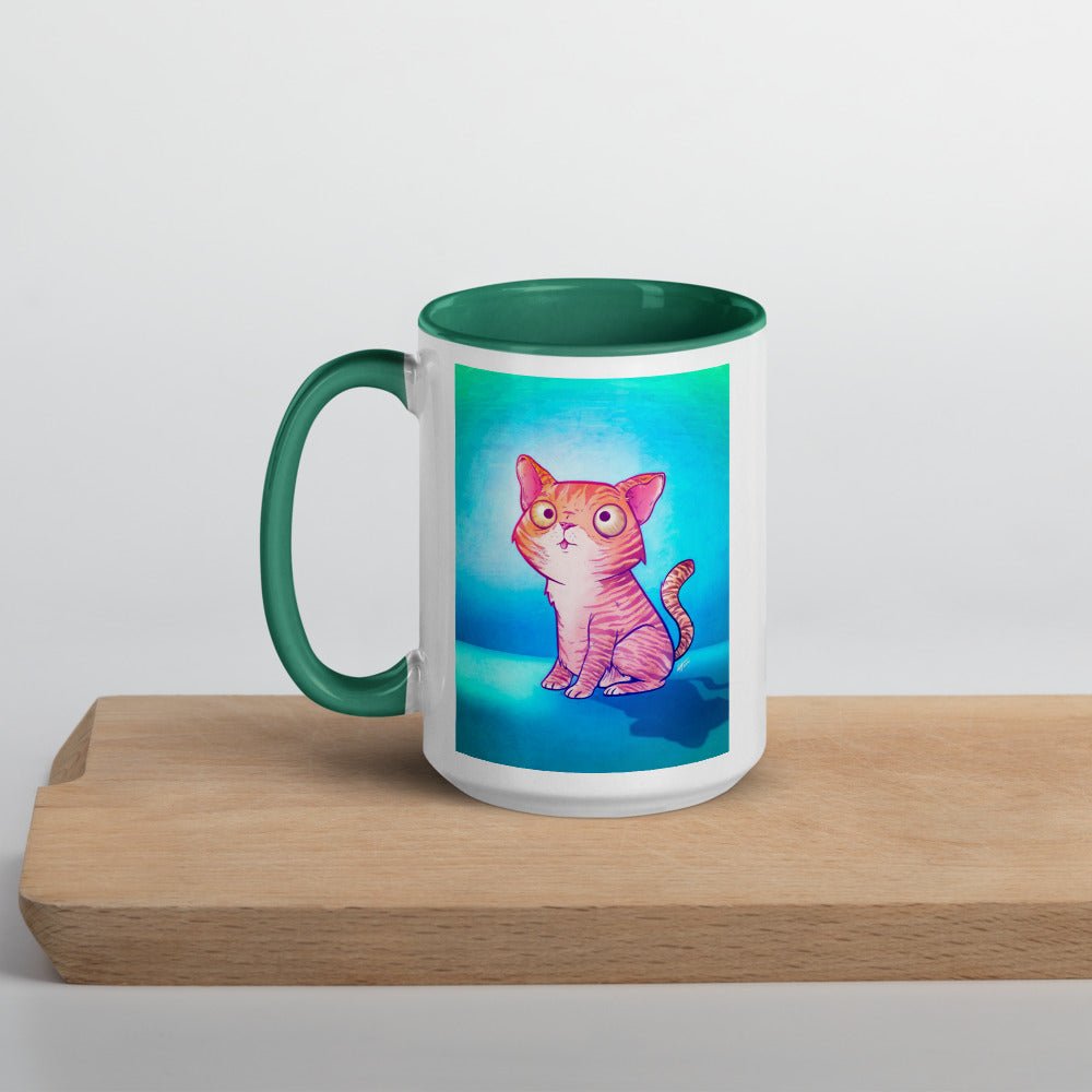Artie the Tabby Cat  Mug with Color Inside  Level 1 Gamers Dark Green 15oz 