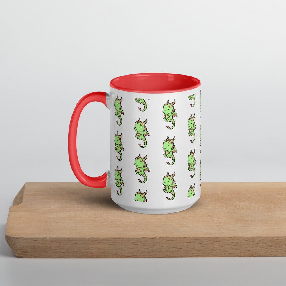 Baby Dragon Pattern Mug with Color Inside  Level 1 Gamers Red 15oz 