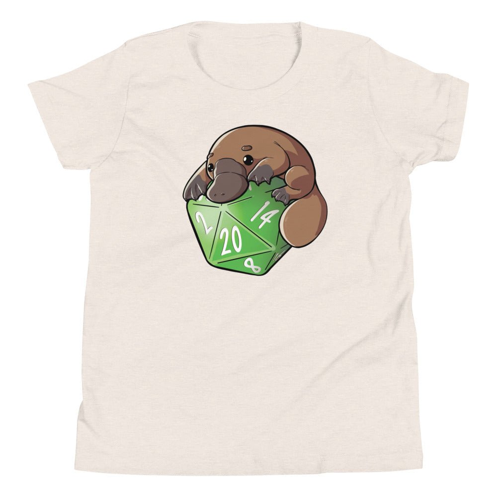 Platypus D20 Youth Short Sleeve T-Shirt  Level 1 Gamers Heather Dust S 
